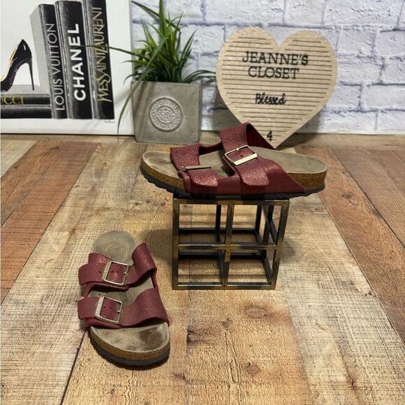 Birkenstock Arizona washed metallic port sandals red slides size 37 - Picture 2 of 7